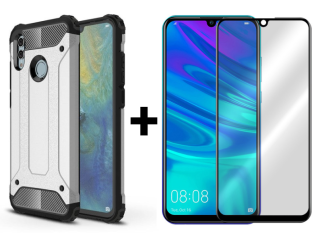 SKLO + KRYT 2v1 pre Huawei P Smart 2019 / Honor 10 Lite - Tvrdený Zadný kryt HYBRID sivý