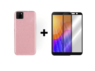 9D SKLO + PÚZDRO 2v1 pre HUAWEI Y5P Glitter ružové