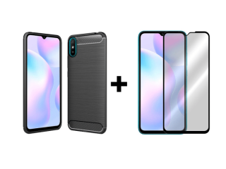 9D SKLO + PÚZDRO 2v1 pre Xiaomi Redmi 9A carbon čierne