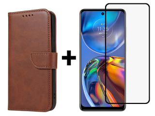 SKLO + PUZDRO 2v1 pre Motorola Moto E32 / E32s - Peňaženkové puzdro BUCKLE hnedé
