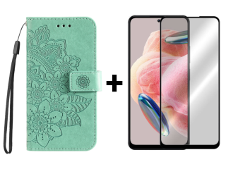 SKLO + PUZDRO 2v1 pre Xiaomi Redmi Note 12 - Knižkové MANDALA zelené