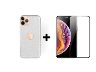 9D SKLO + KRYT 2v1 pre Apple iPhone 11 Pro Max Glitter strieborné