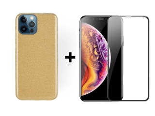 9D SKLO + KRYT 2v1 pre Apple iPhone 12 pro max glitter zlaté