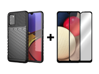 9D SKLO + PÚZDRO 2v1 pre SAMSUNG GALAXY A03s - Thunder čierne