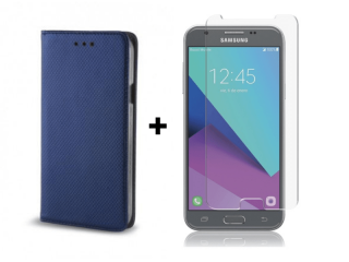 SKLO + PÚZDRO 2v1 pre SAMSUNG GALAXY J3 (2017) Knižkové modré