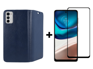 9D SKLO + PUZDRO 2v1 pre Motorola Moto G42 - Knižkové Smart Magnet modré