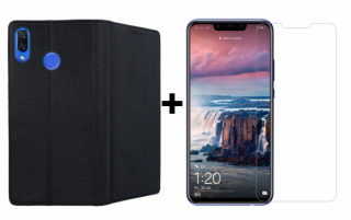 SKLO + PÚZDRO 2v1 pre HUAWEI Nova 3 Knižkové púzdro čierne