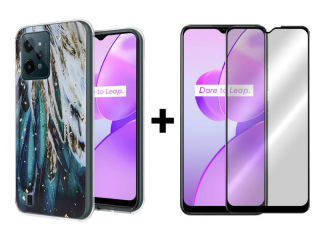 9D SKLO + PUZDRO 2v1 pre Realme C31 - Silikónové GLAM feathers