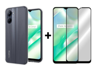 9D SKLO + PUZDRO 2v1 pre Realme C33 - Silikónové priesvitné